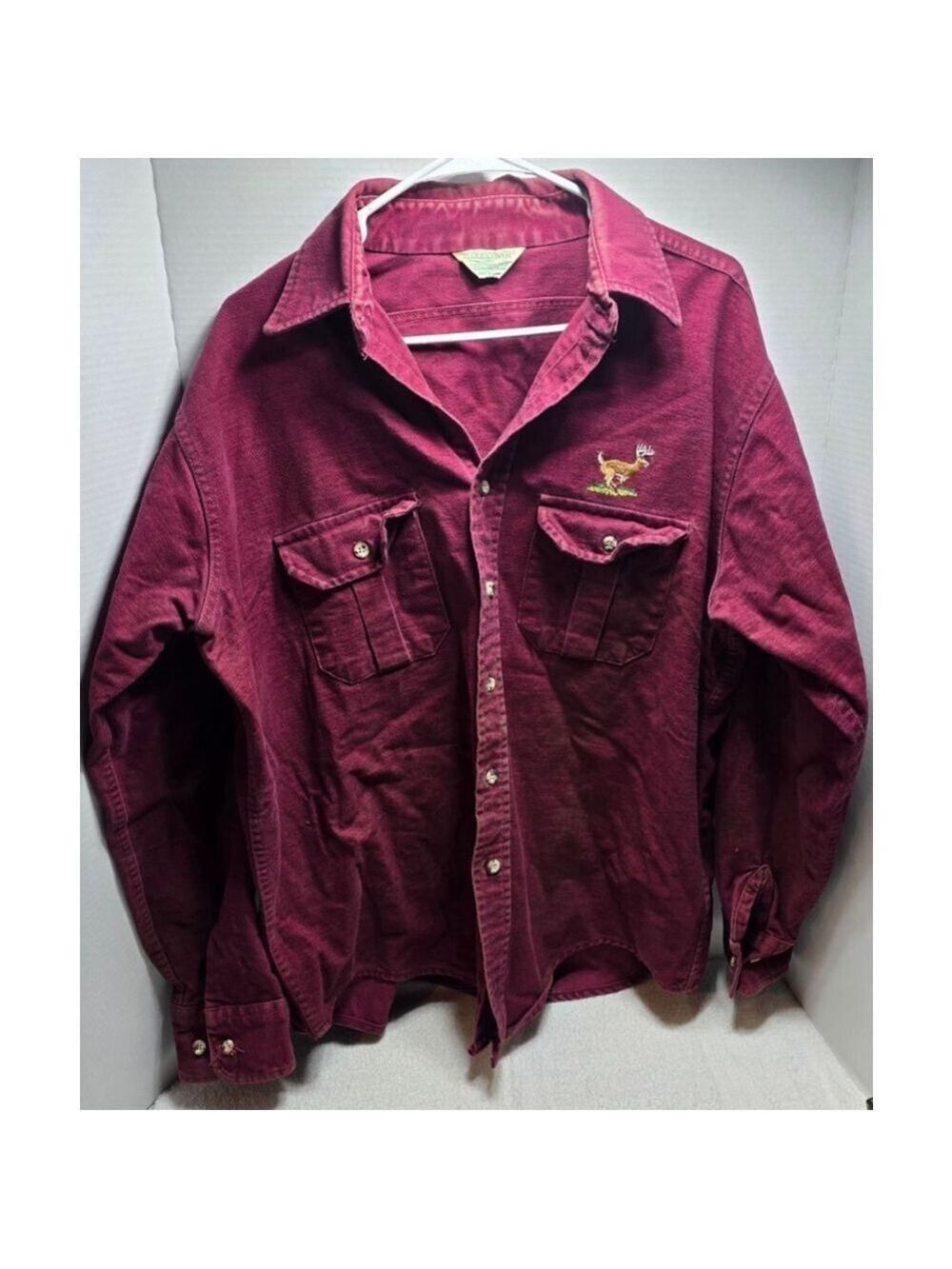 Men's Cloudcover Maroon Casual Button Down Shirt with Deer Embroidery L